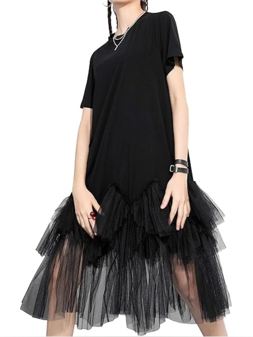 Tulle ruffle tee shirt dress